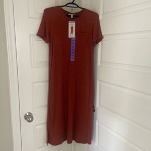 Casual Rust Dress, slits on sides, front pocket, tshirt dress